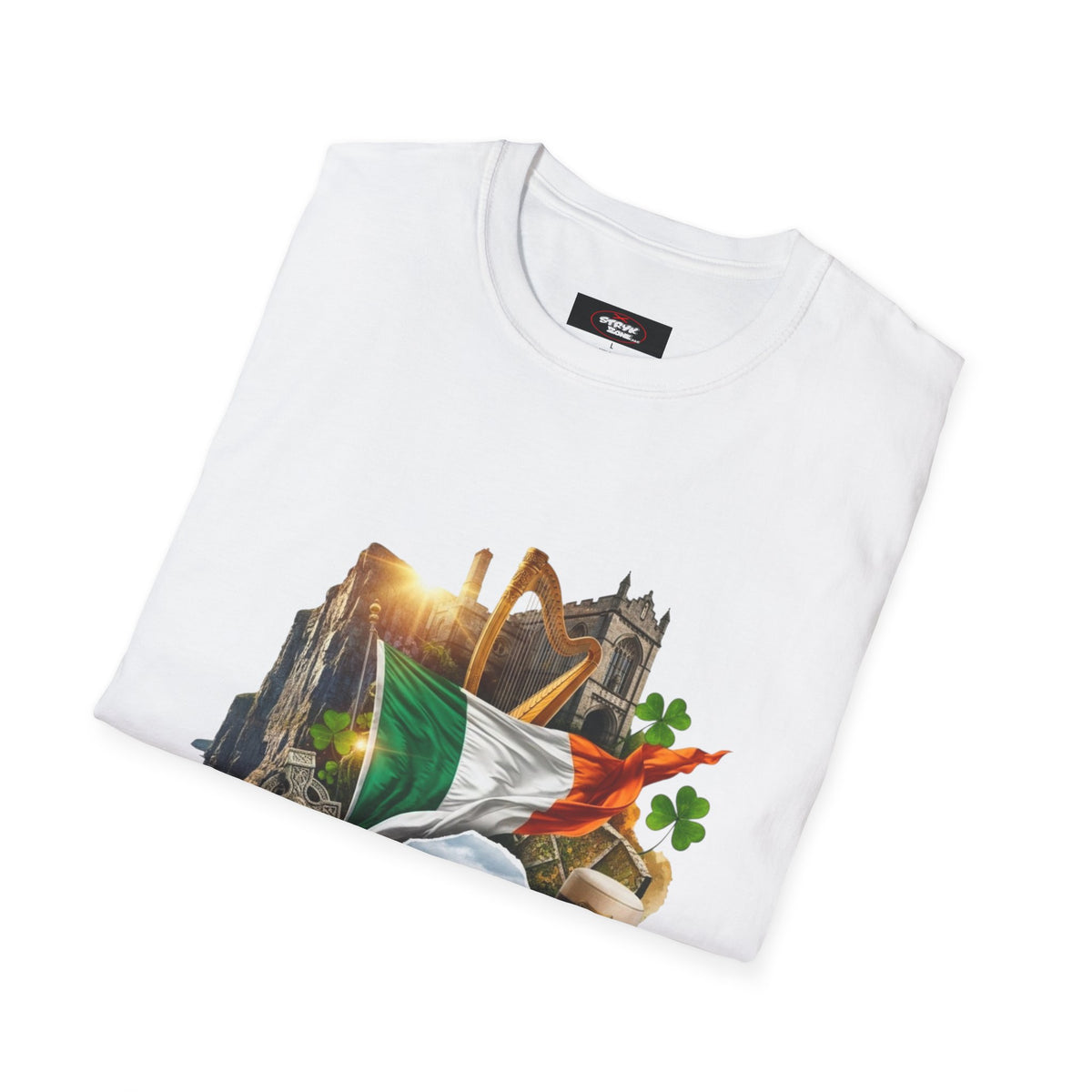 Irish Pride T-Shirt — Celtic Flag & Landmarks Design