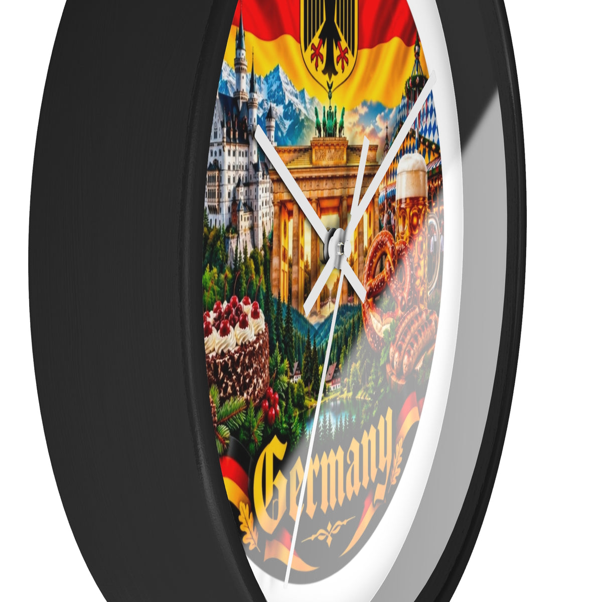 Germany Wall Clock — Travel Landmark Decor with Flag, Bavarian Pretzels & Beer