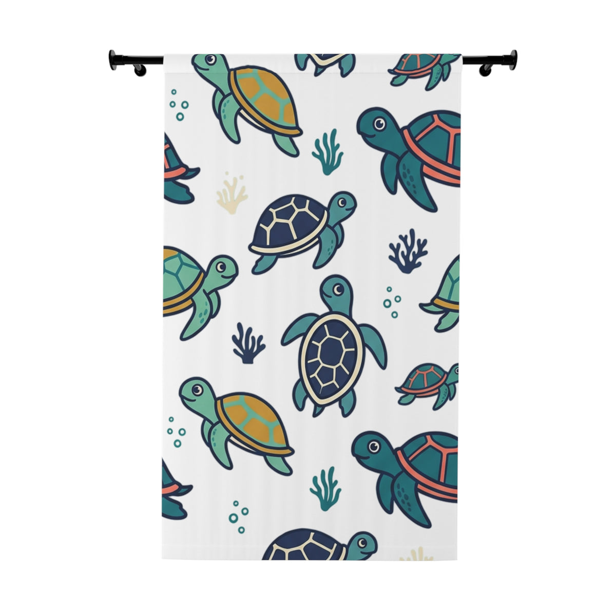 Sea Turtle Window Curtain — Cute Nautical Kids Curtain, Marine Turtle Pattern Drapery for Nursery or Beach-Themed Room