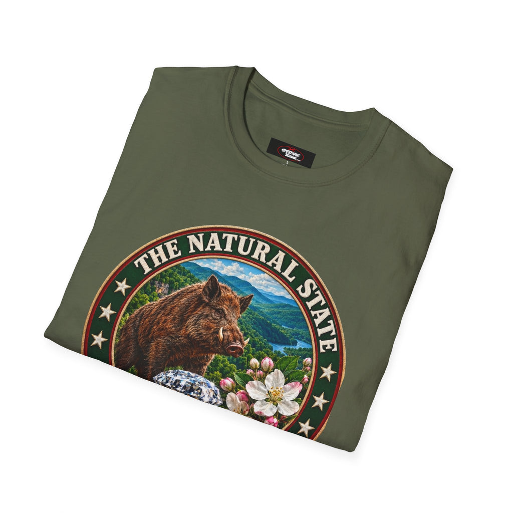 Arkansas State Seal T-Shirt — 'The Natural State' Bear & Diamond Design