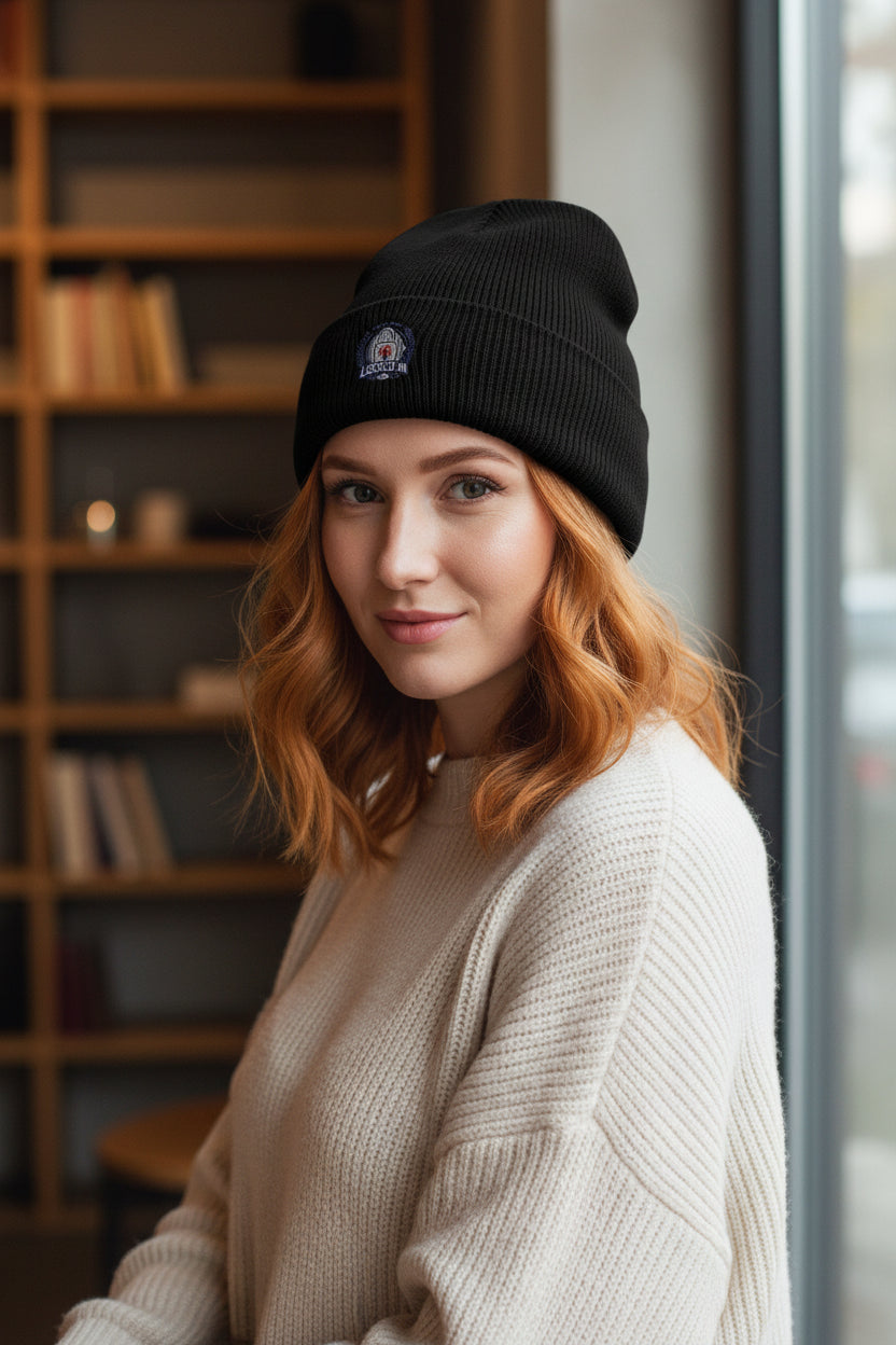 Embroidered Ribbed Beanie with 'Locked In' Logo – Warm Winter Knit Cap