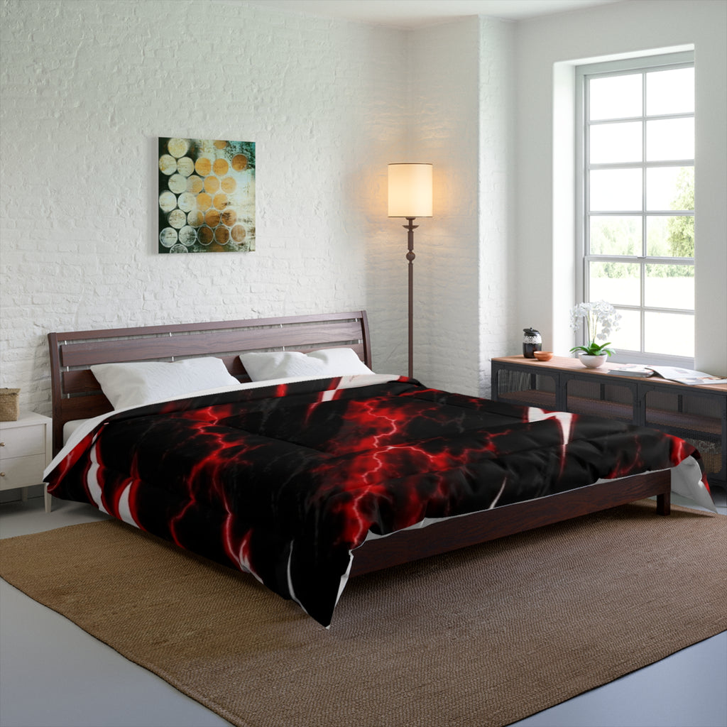 Lightning Bolt Comforter — Black & Red Electric Storm Bed Cover