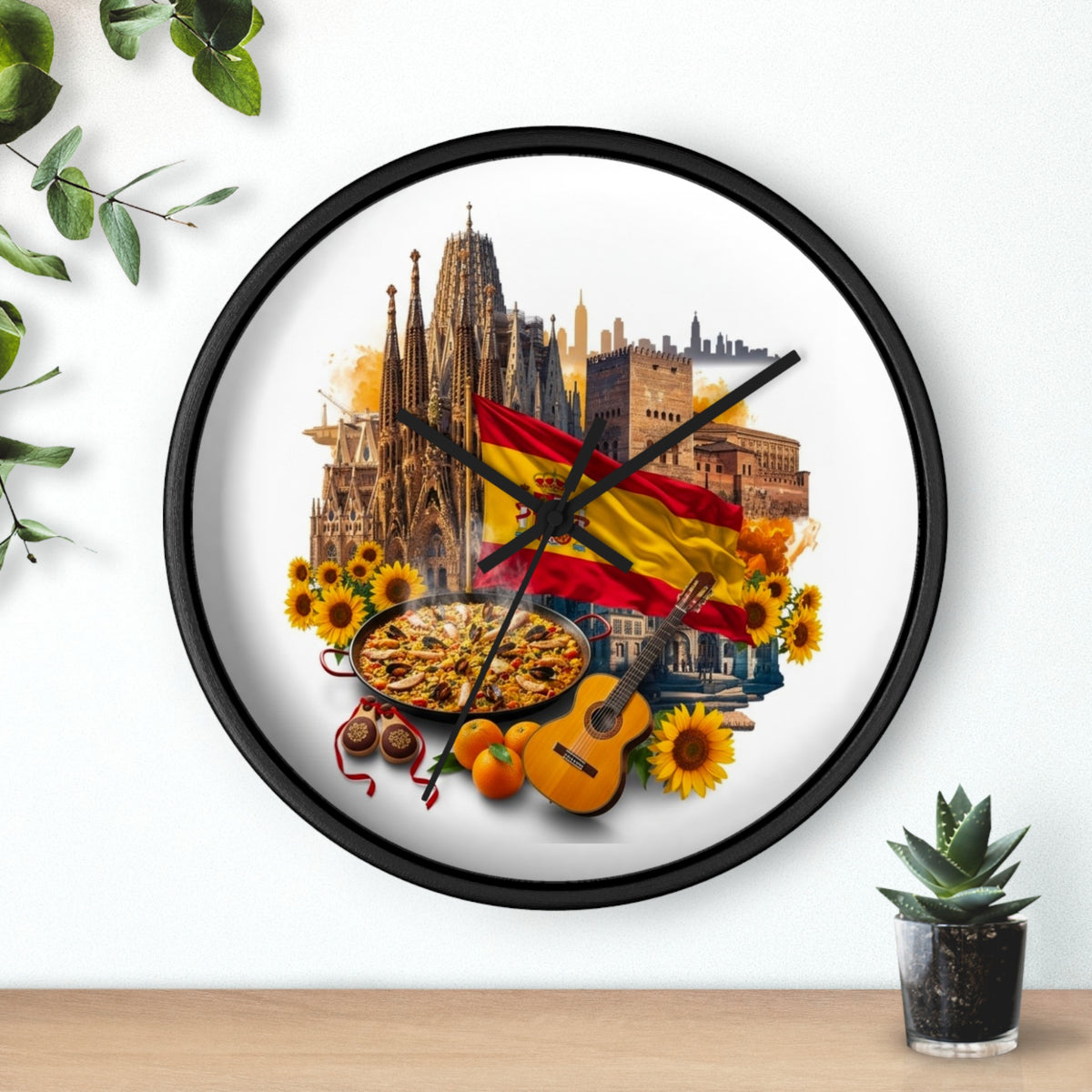 Spanish Culture Wall Clock — Paella, Guitar & Flag Home Décor