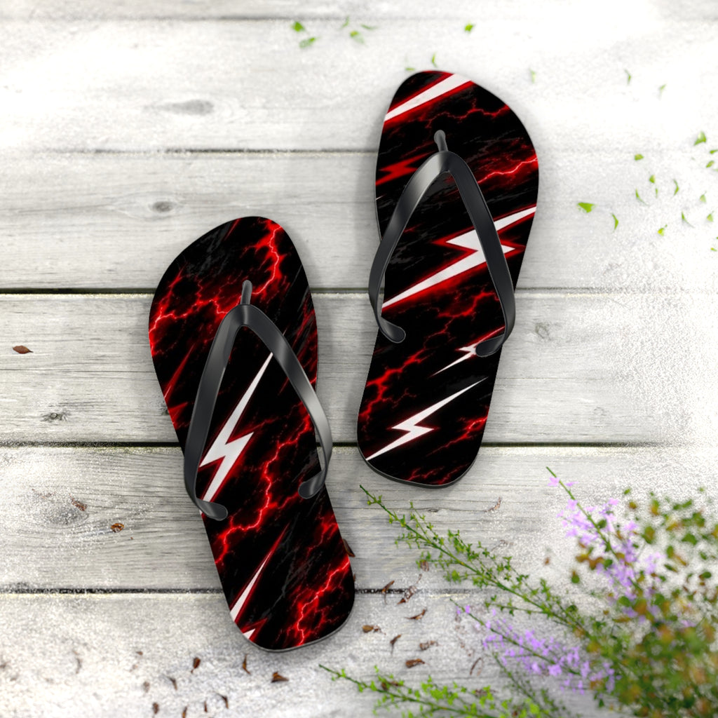 Red Lightning Flip Flops — Bold Storm-Pattern Beach Sandals