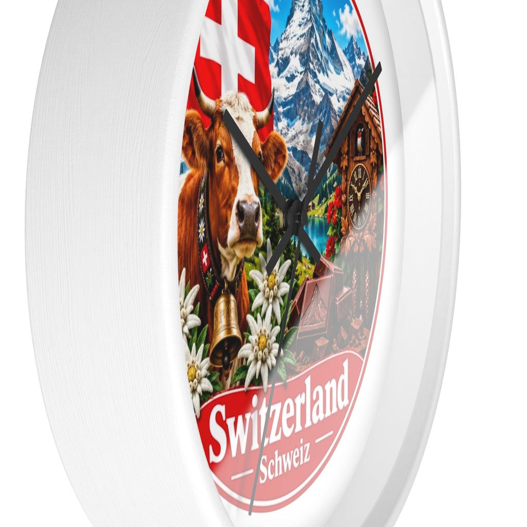 Switzerland Wall Clock — Alpine Cow, Cuckoo Clock & Matterhorn Souvenir