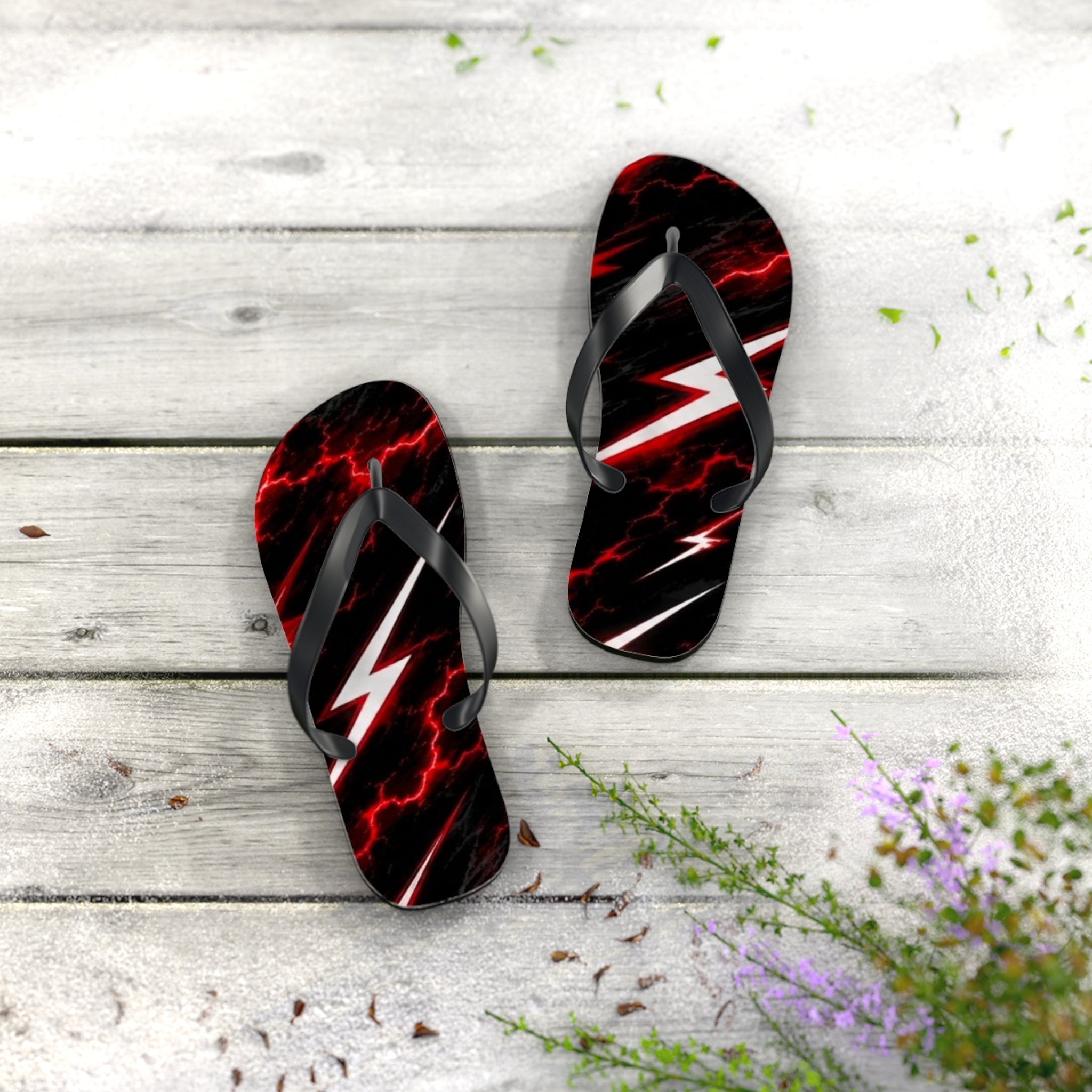 Red Lightning Flip Flops — Bold Storm-Pattern Beach Sandals