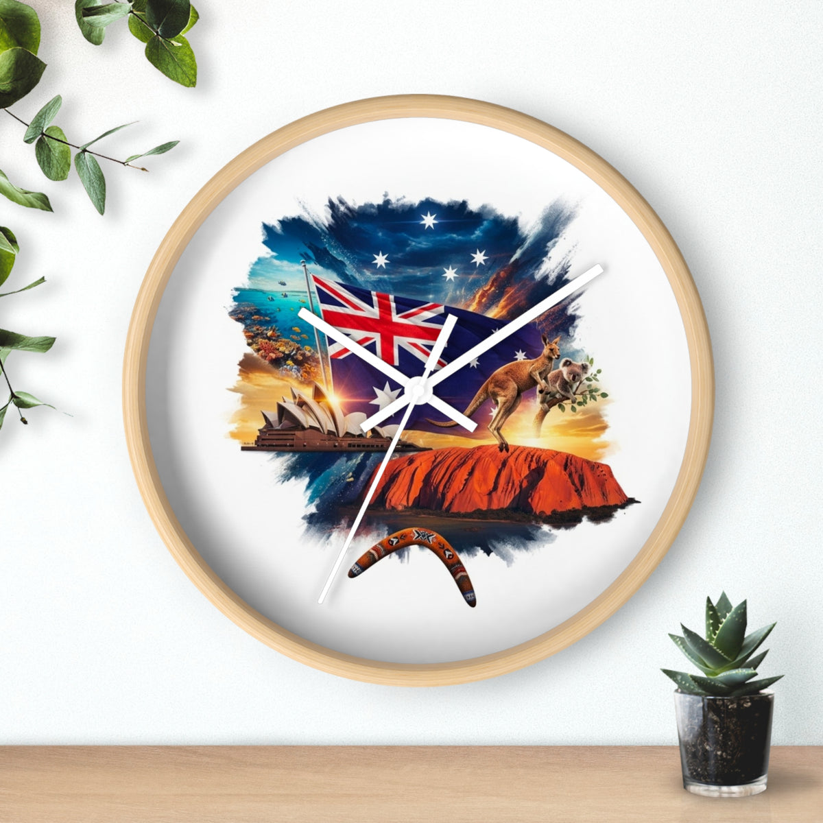 Australian Landscape Wall Clock — Flag, Uluru & Opera House Decor