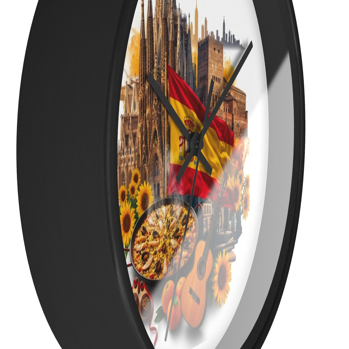 Spanish Culture Wall Clock — Paella, Guitar & Flag Home Décor