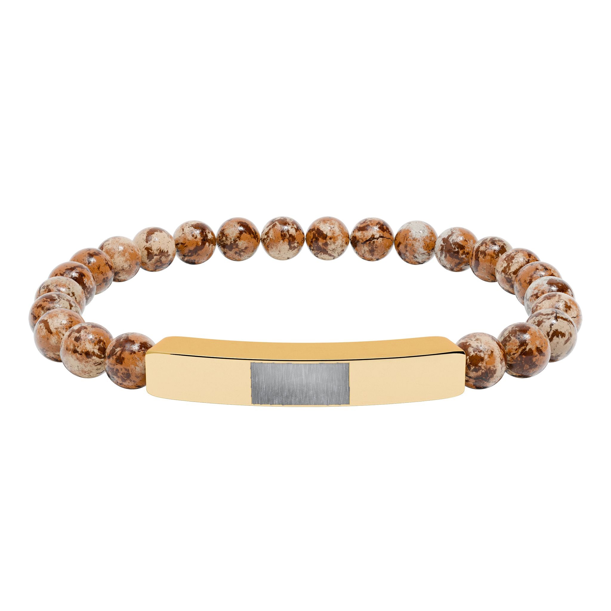 Engravable Natural Stone Bead Bracelet — Stretch Bar Personalized Bracelet