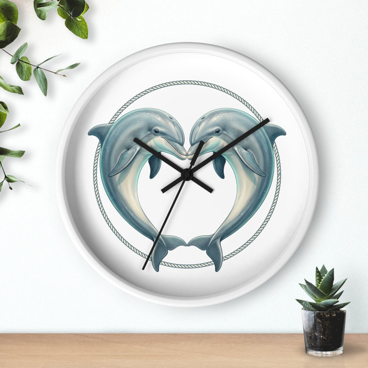 Dolphin Heart Wall Clock — Nautical Coastal Decor for Beach Lovers