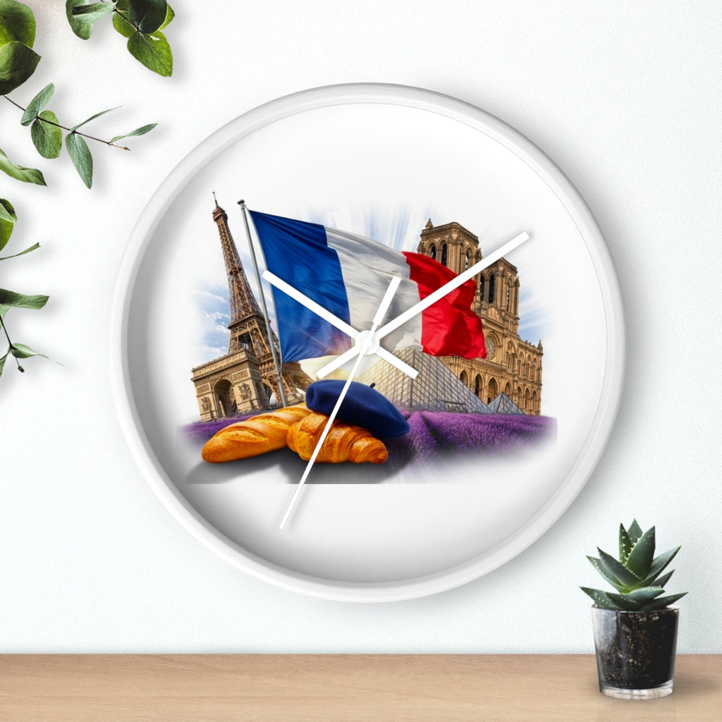 Paris France Wall Clock — Eiffel Tower, Notre-Dame & Croissant Clock