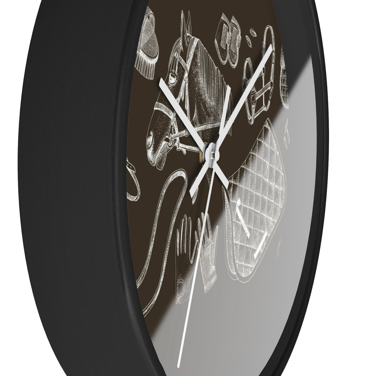 Equestrian Gear Wall Clock — Vintage Horse Tack Silhouette