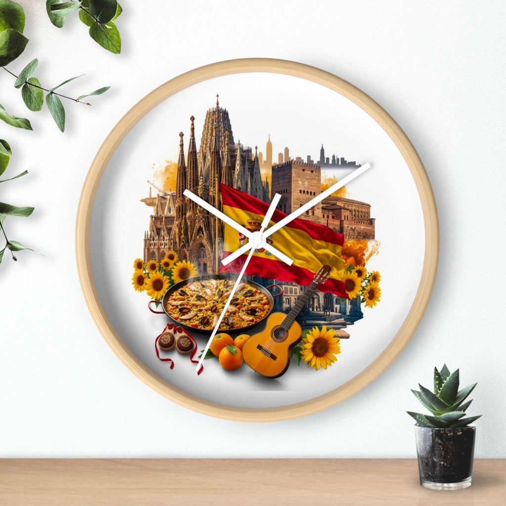 Spanish Culture Wall Clock — Paella, Guitar & Flag Home Décor