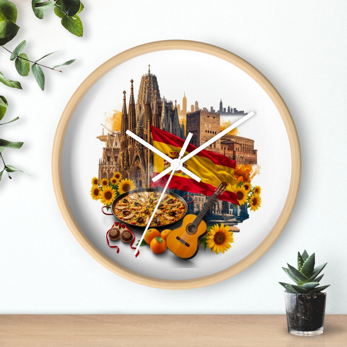 Spanish Culture Wall Clock — Paella, Guitar & Flag Home Décor