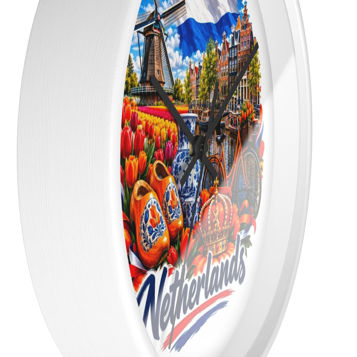 Netherlands Wall Clock – Dutch Tulips, Windmill & Canal Souvenir Clock