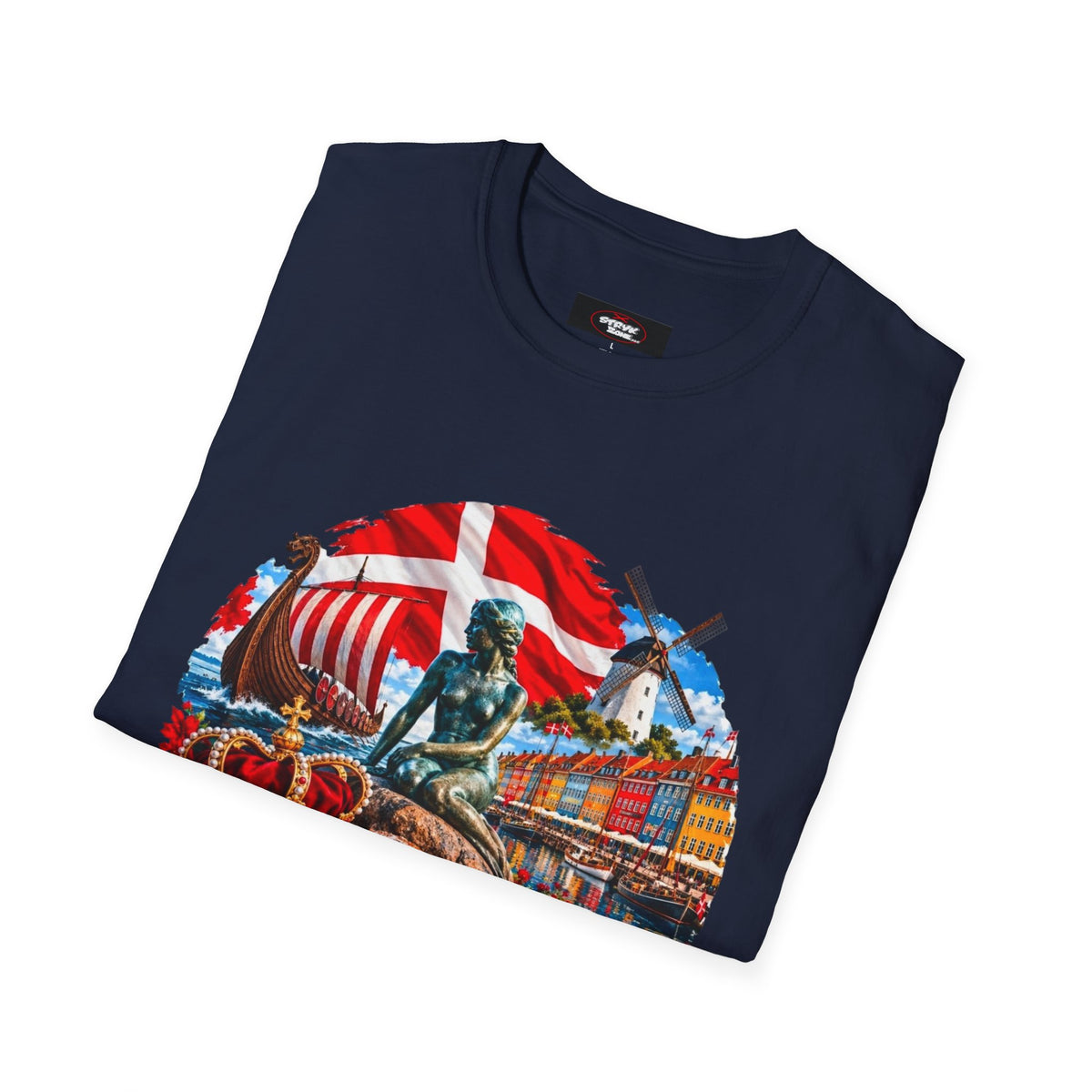 Denmark Travel T-Shirt — Copenhagen Landmarks & Viking Collage Tee