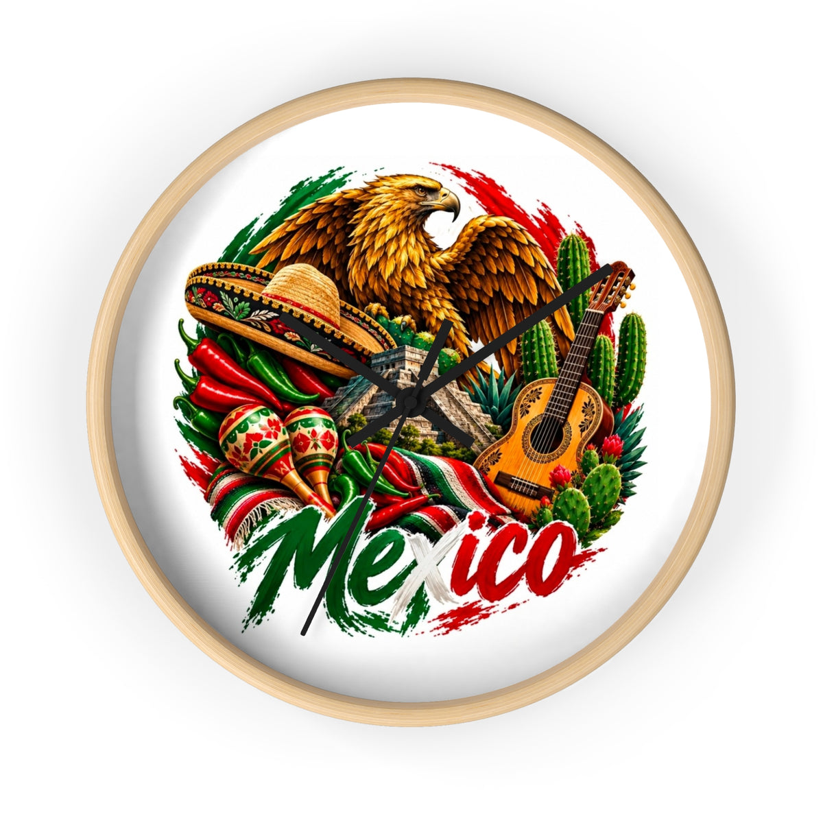 Mexico Heritage Wall Clock — Mexican Eagle, Sombrero & Guitar Decorative Clock
