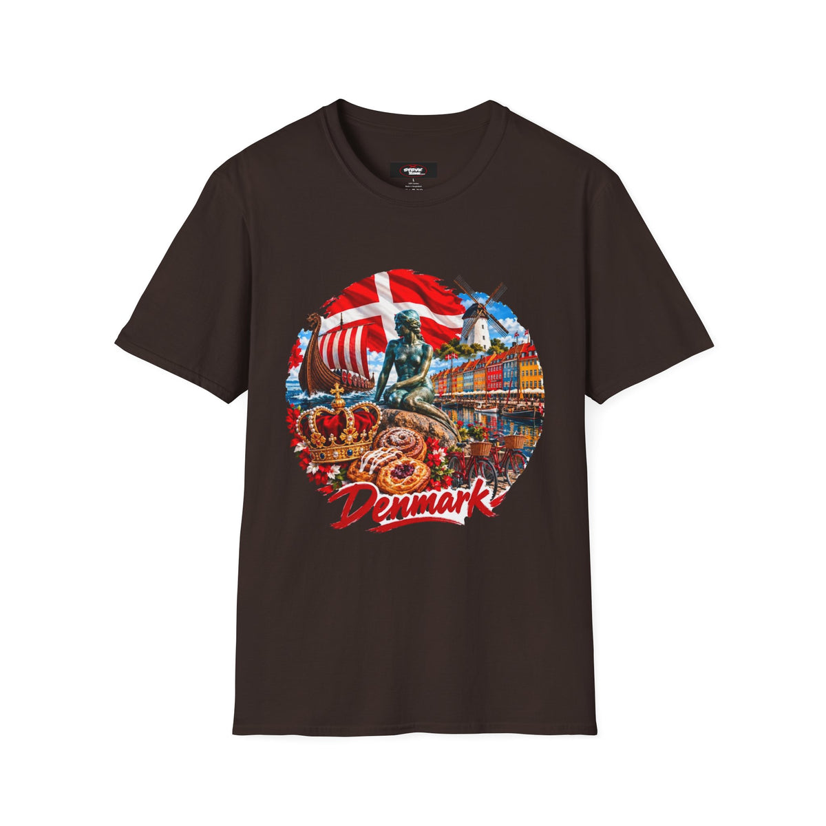 Denmark Travel T-Shirt — Copenhagen Landmarks & Viking Collage Tee