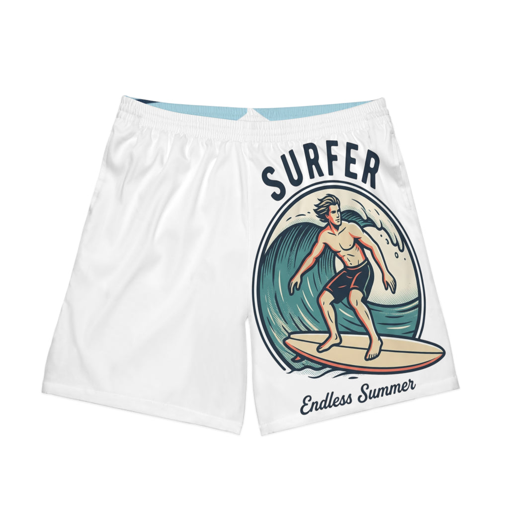 Surfer Beach Shorts — Men's Elastic AOP Swim Trunks