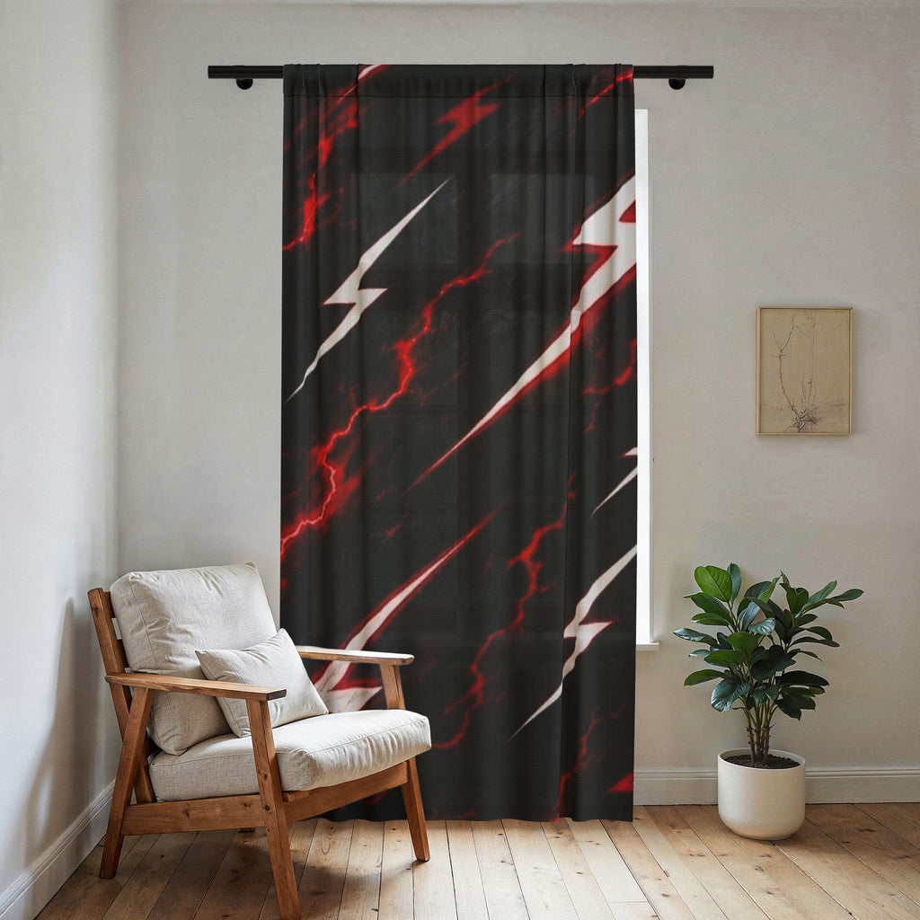 Sheer Curtain — Red Lightning Bolt Sheer Window Panel