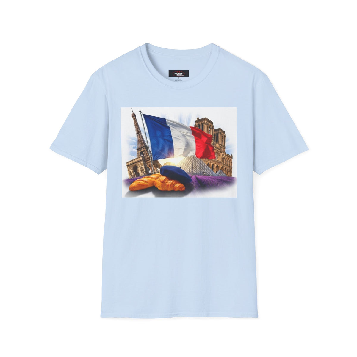 French Flag & Landmark T-Shirt — Eiffel Tower, Notre-Dame & Croissant Graphic