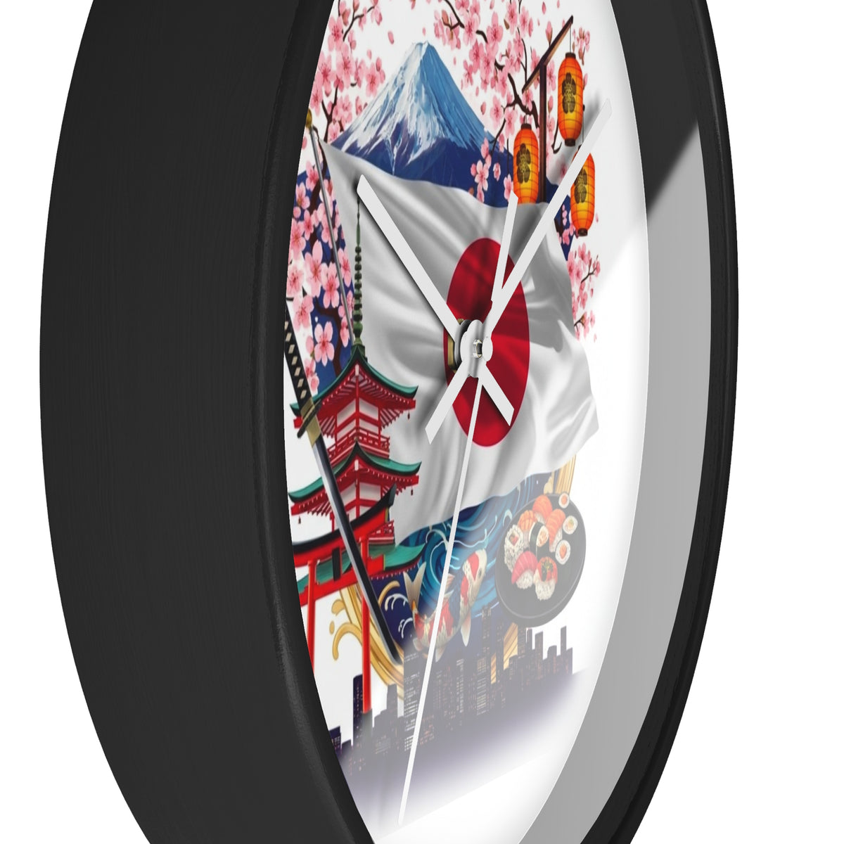 Japanese Flag Wall Clock — Mount Fuji, Sakura & Sushi Decorative Clock