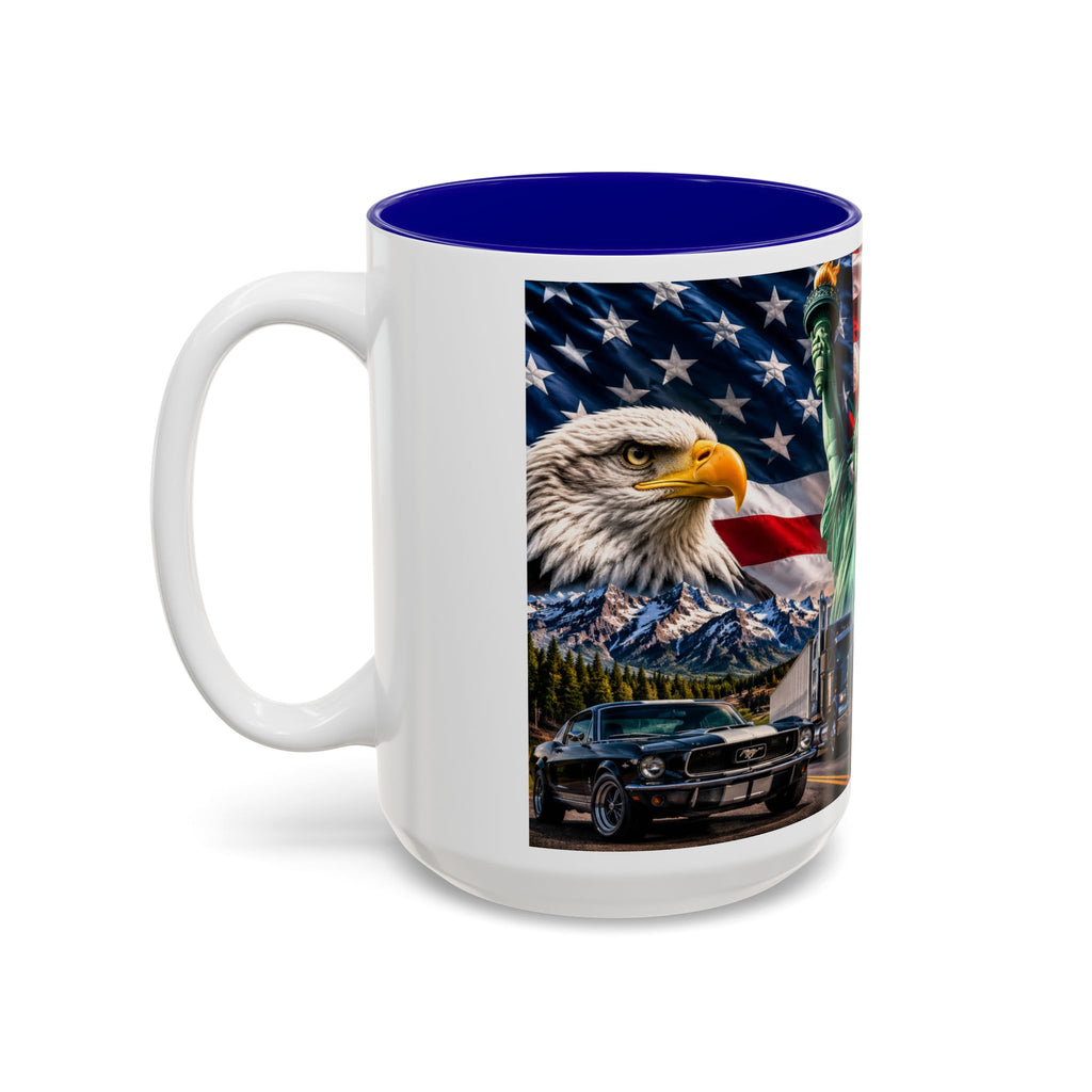 Patriotic USA Collage Mug — Statue of Liberty, Capitol & American Flag (Two-Tone)