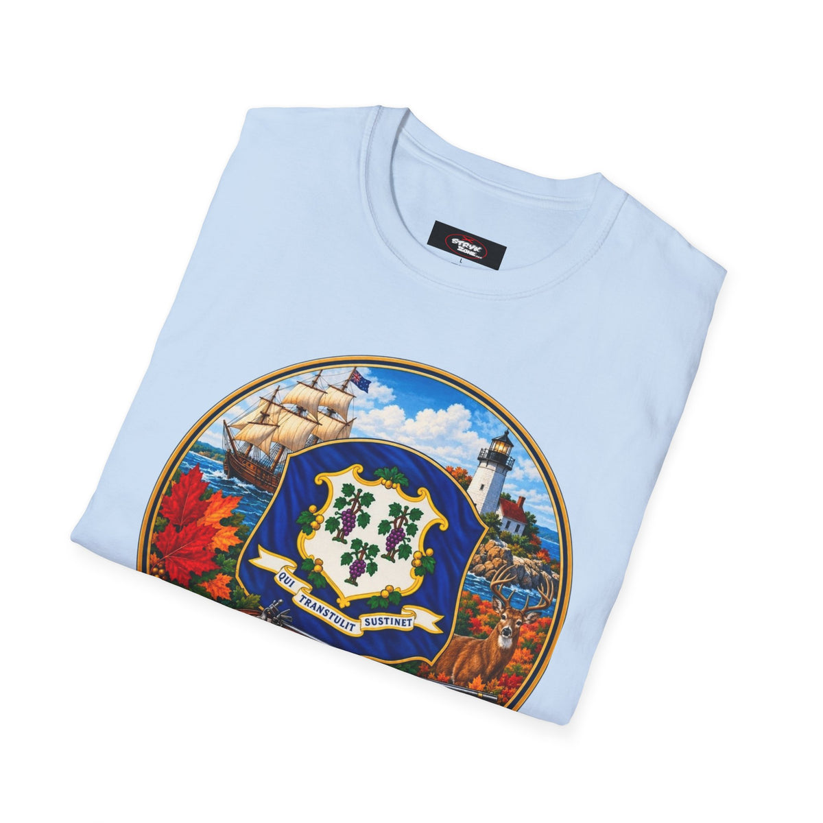 Connecticut Retro State Seal T-Shirt — Vintage Lighthouse & Ship Design