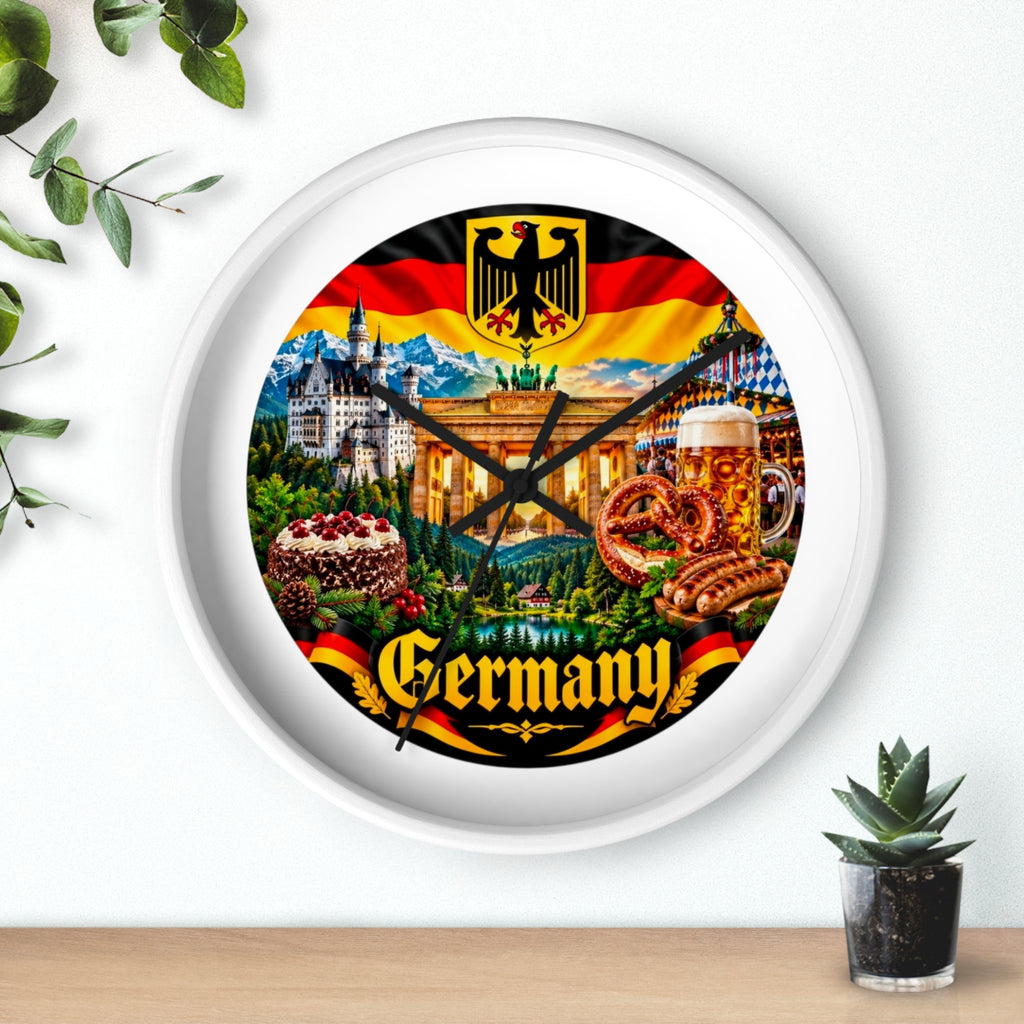 Germany Wall Clock — Travel Landmark Decor with Flag, Bavarian Pretzels & Beer