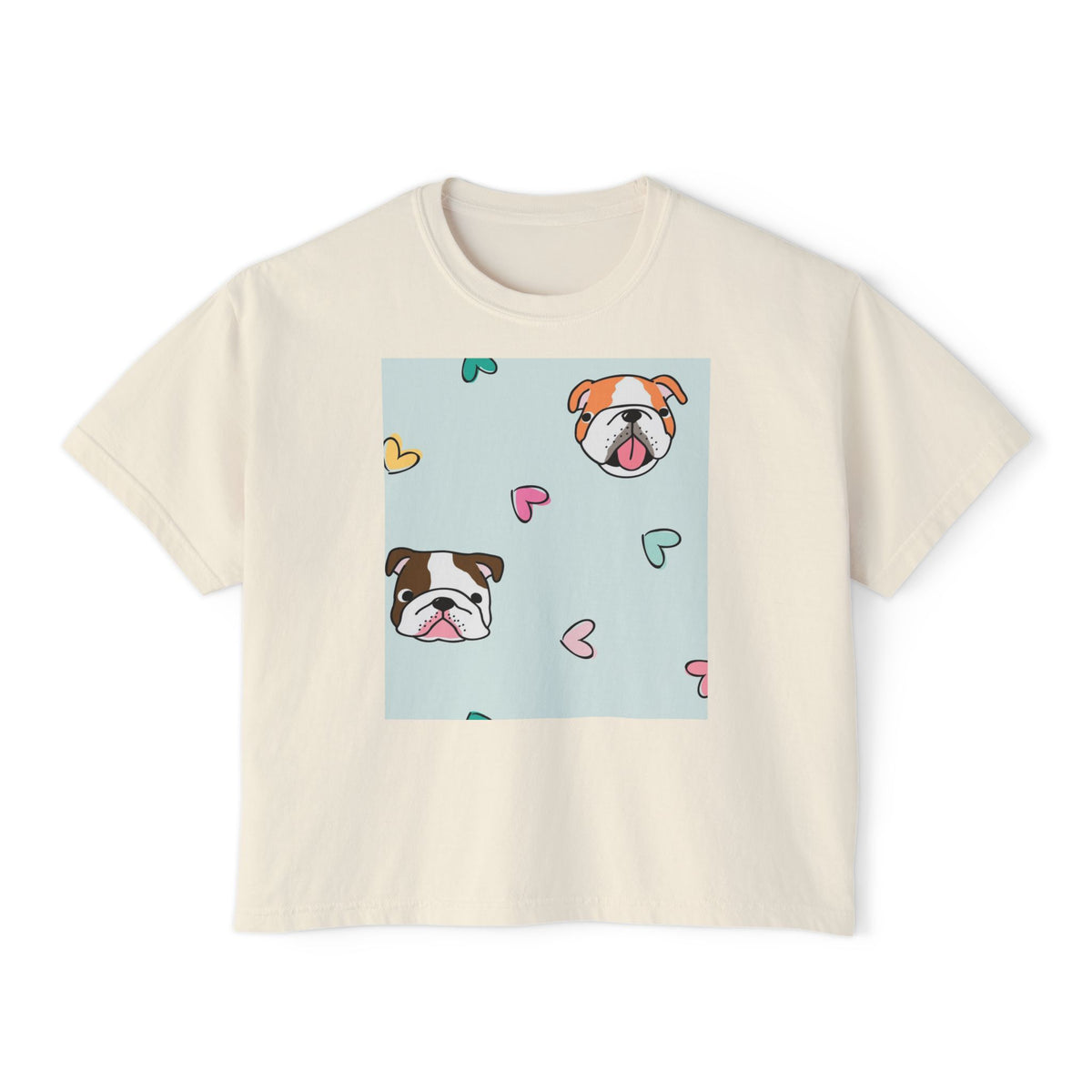 Cute Bulldog Hearts Boxy Tee