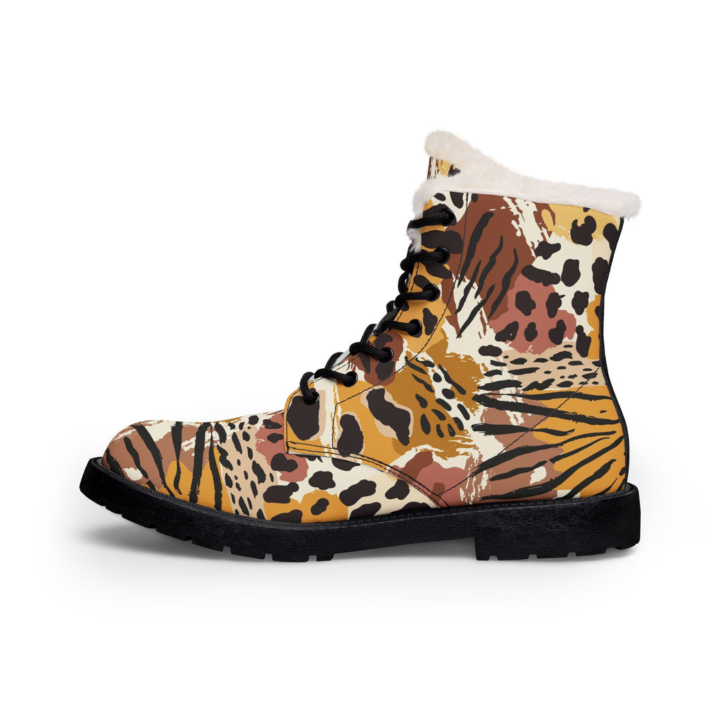 Women's Tiger Print Fur-Trim Leather Boots