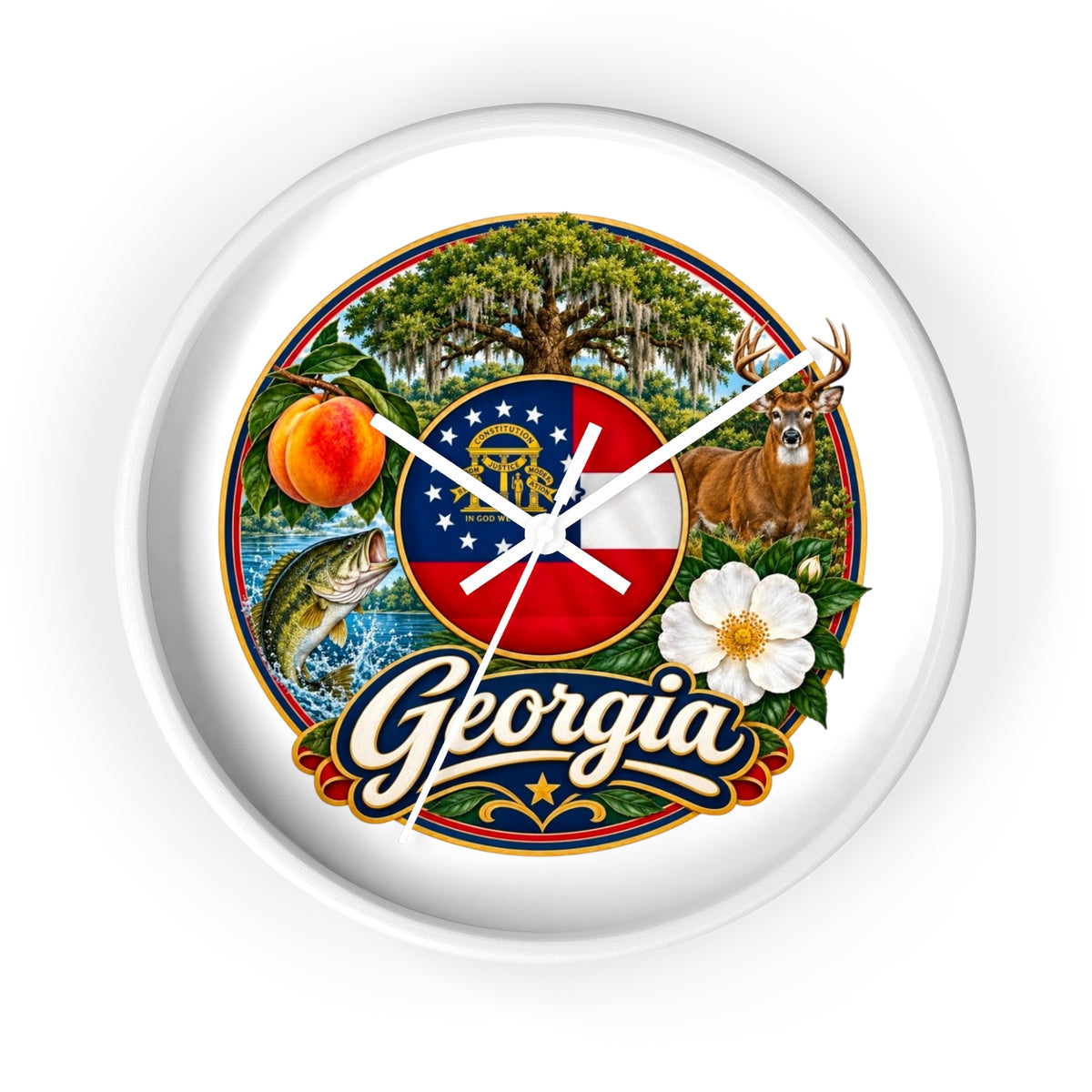 Georgia State Emblems Wall Clock — Peach, Magnolia & Outdoors Decorative Clock