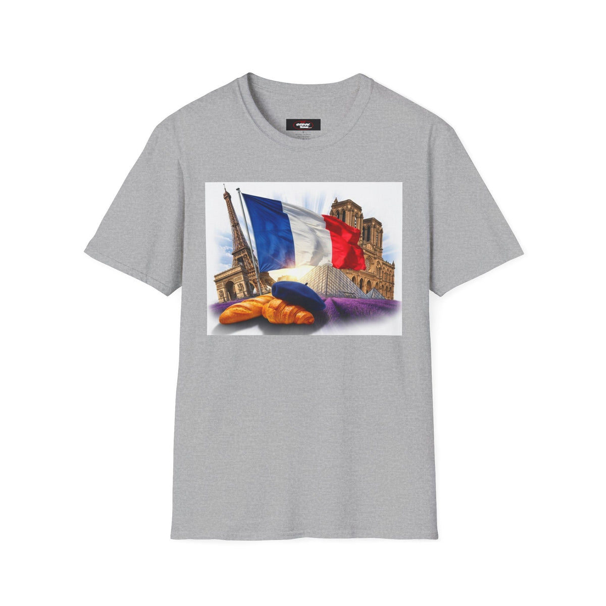 French Flag & Landmark T-Shirt — Eiffel Tower, Notre-Dame & Croissant Graphic