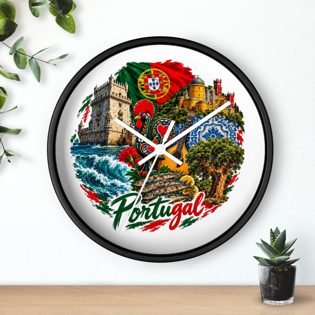 Portugal Wall Clock — Vintage Portuguese Landmarks & Galo de Barcelos Home Decor