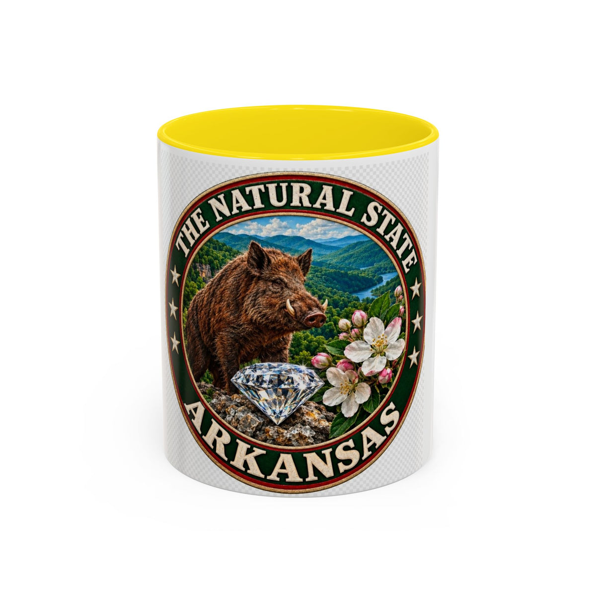 Arkansas State Mug - "The Natural State" Wild Boar, Diamond & Apple Blossom Coffee Cup (11/15oz)