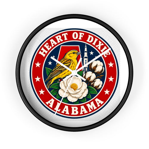 Alabama Heart of Dixie Wall Clock – State Seal Design with Yellowhammer & Magnolia