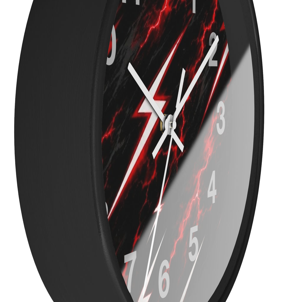 Red Lightning Wall Clock — Neon Storm Decorative Clock