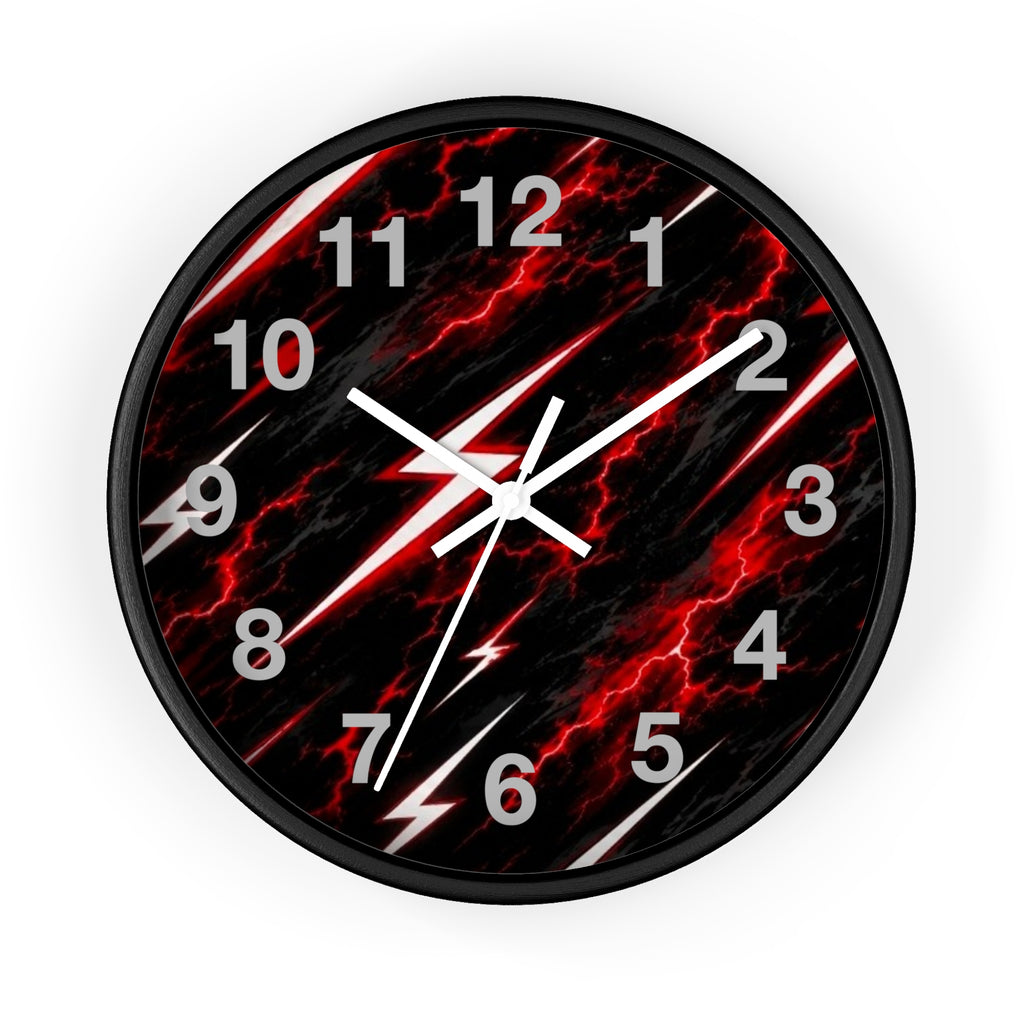 Red Lightning Wall Clock — Neon Storm Decorative Clock