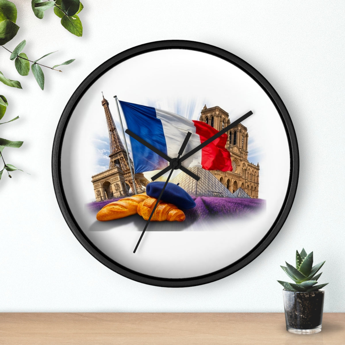 Paris France Wall Clock — Eiffel Tower, Notre-Dame & Croissant Clock