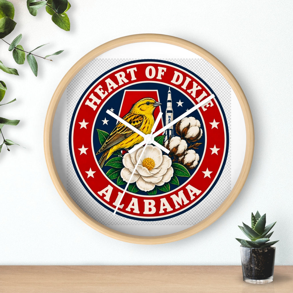 Alabama Heart of Dixie Wall Clock – State Seal Design with Yellowhammer & Magnolia