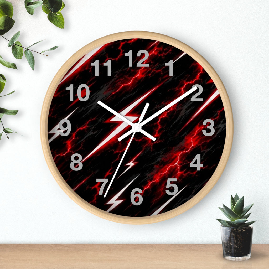Red Lightning Wall Clock — Neon Storm Decorative Clock