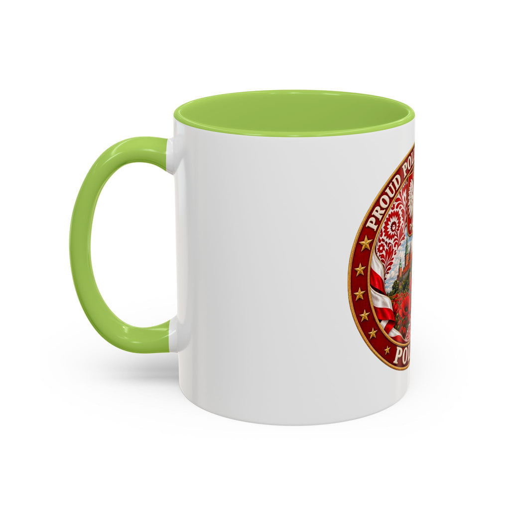Poland Pride Accent Coffee Mug - "Proud Polish Heritage" Crest, Polish Souvenir Gift