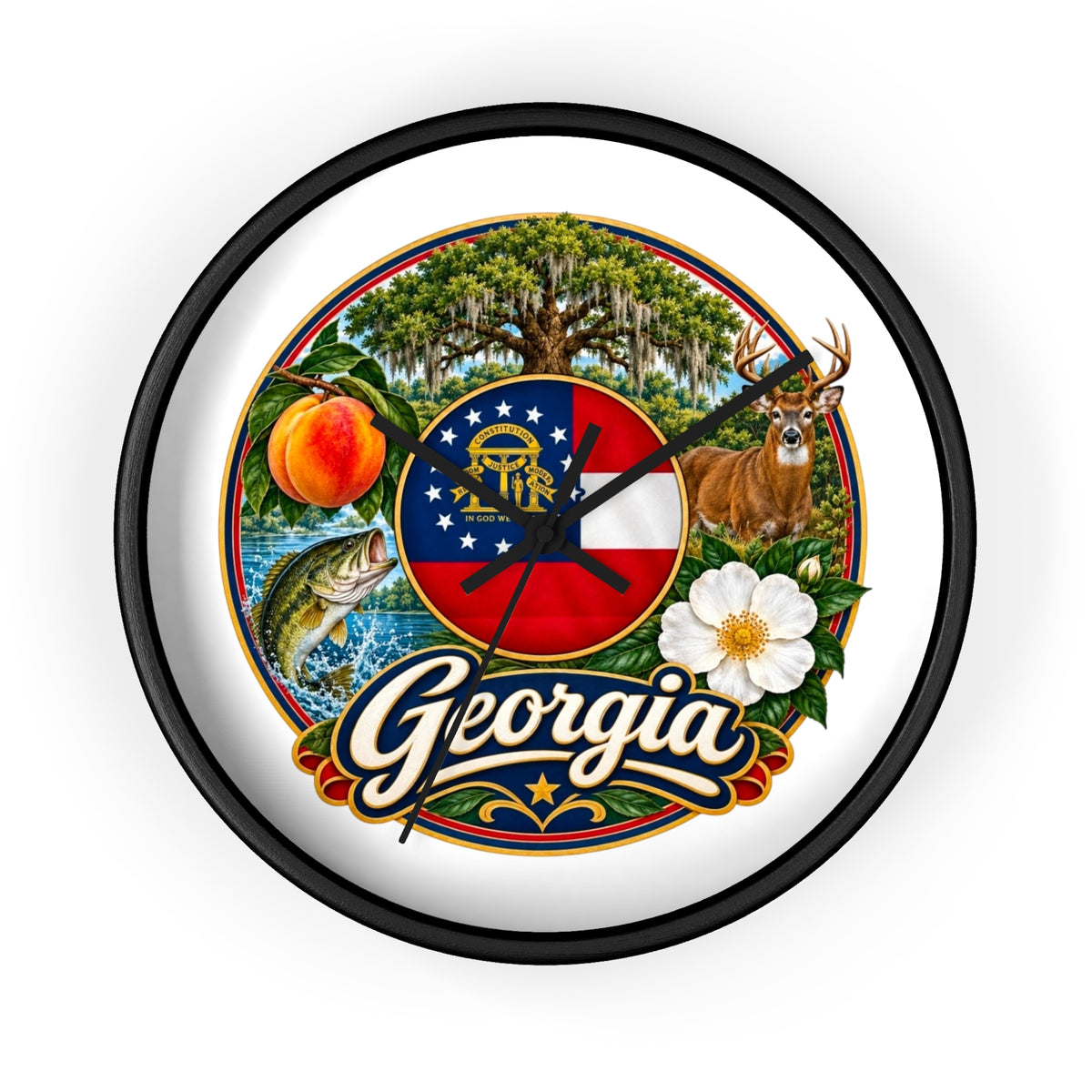 Georgia State Emblems Wall Clock — Peach, Magnolia & Outdoors Decorative Clock