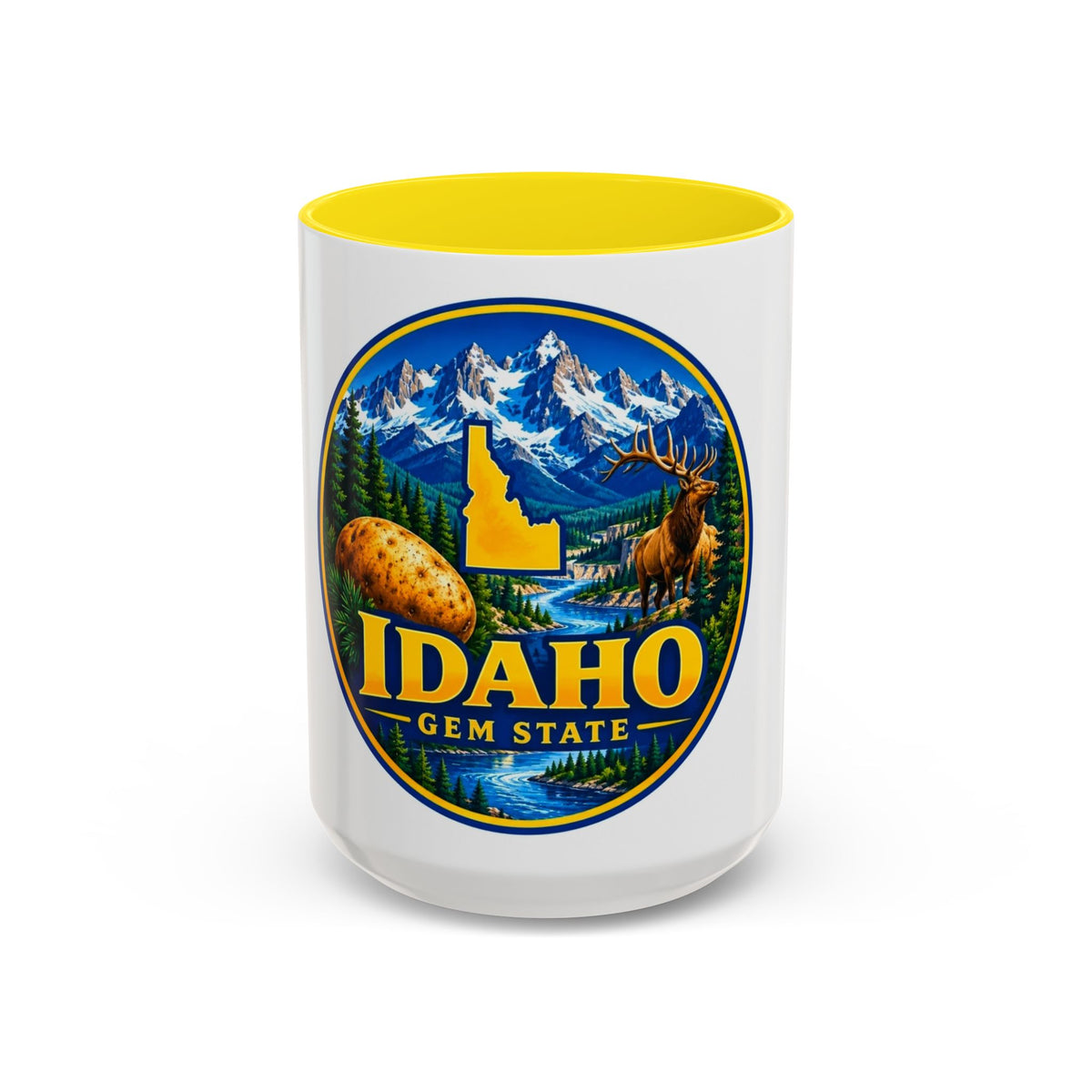 Idaho Gem State Coffee Mug — Mountain, Elk & Potato Travel Souvenir (11/15oz)