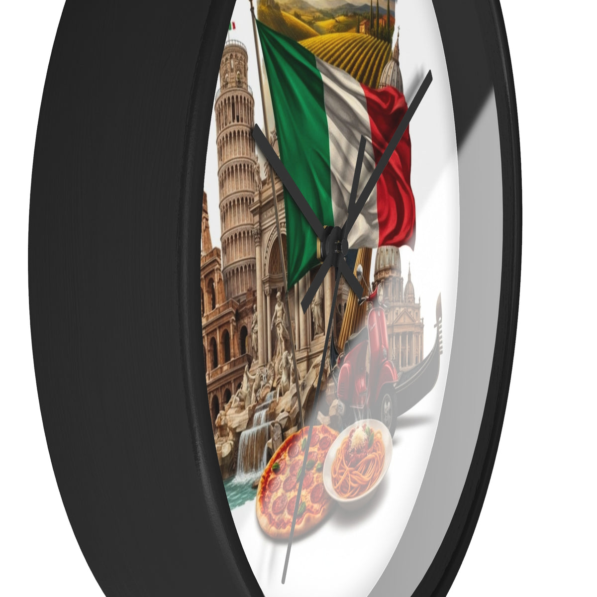 Italian Landmarks Wall Clock — Pizza, Vespa & Flag Heritage Decor