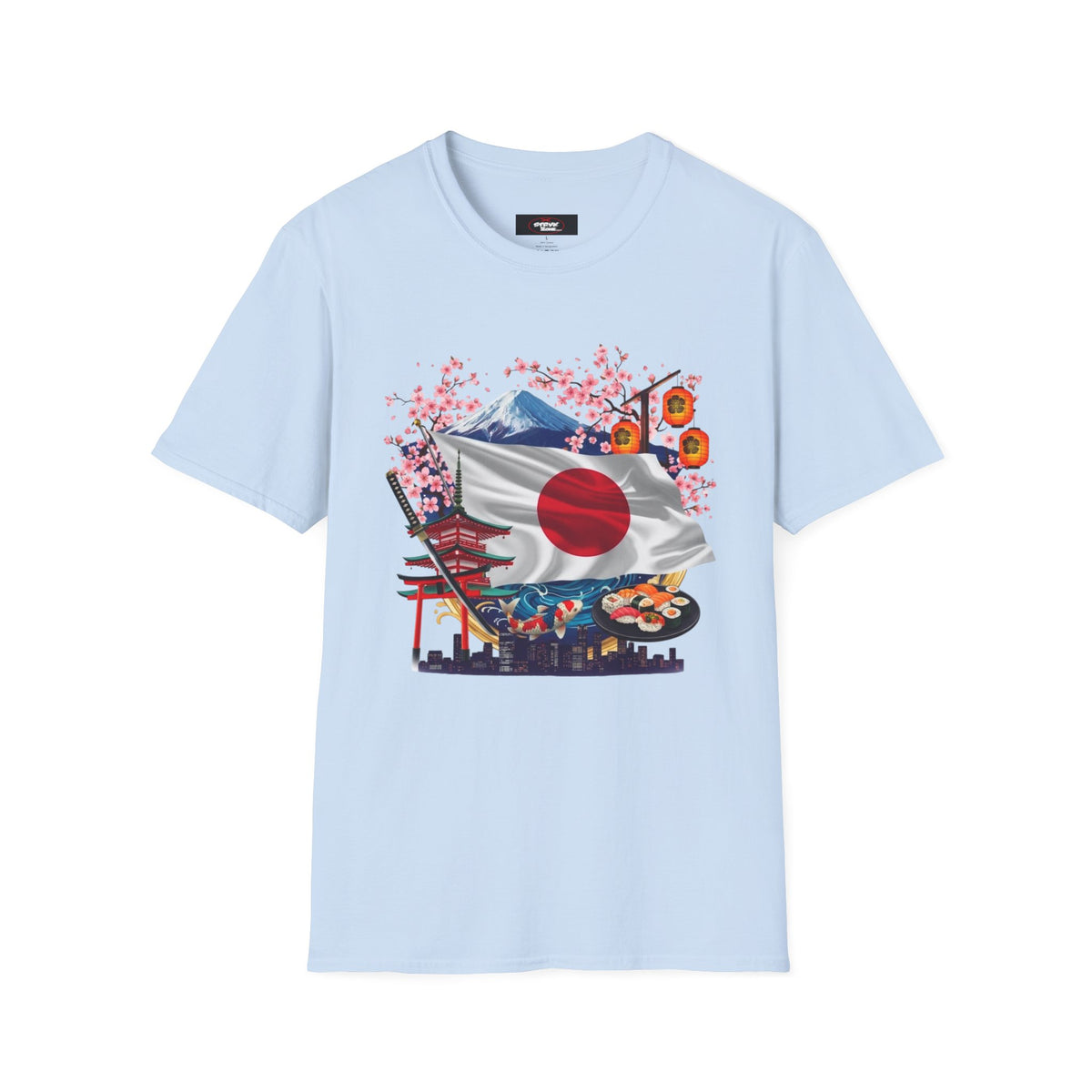 Japan Flag Scenic T-Shirt — Mount Fuji, Cherry Blossoms & Traditional Icons