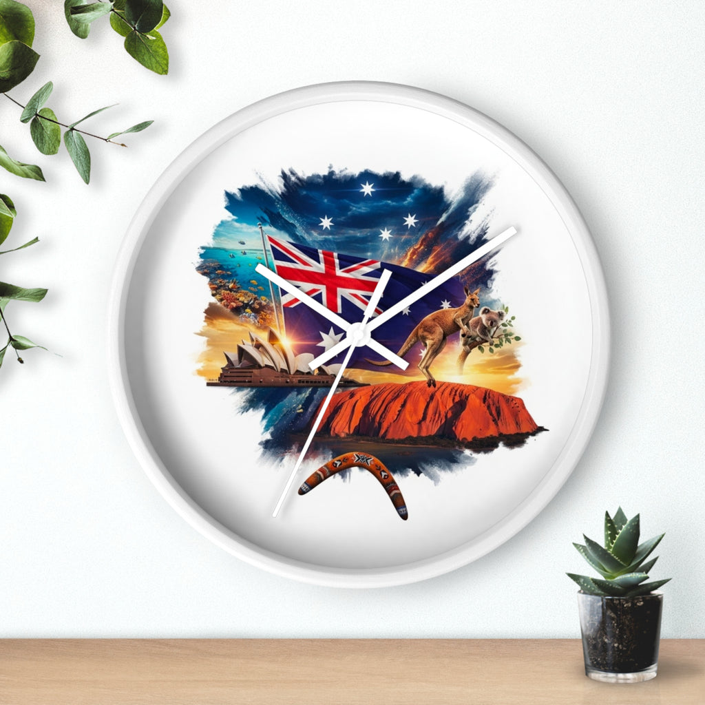 Australian Landscape Wall Clock — Flag, Uluru & Opera House Decor