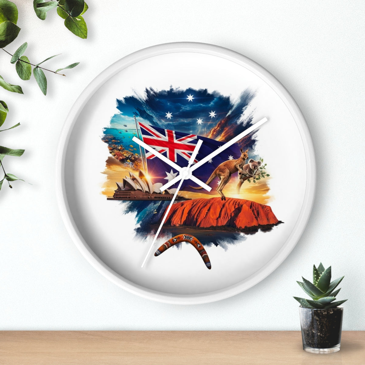 Australian Landscape Wall Clock — Flag, Uluru & Opera House Decor