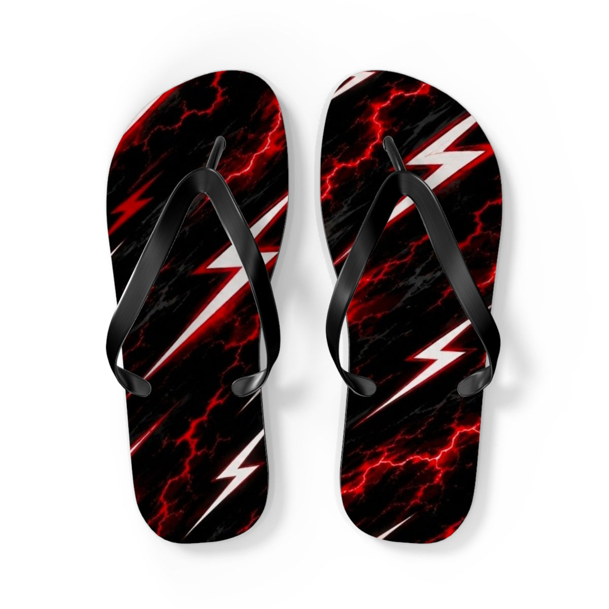 Red Lightning Bolt Flip Flops — Black & Red Storm Beach Sandals
