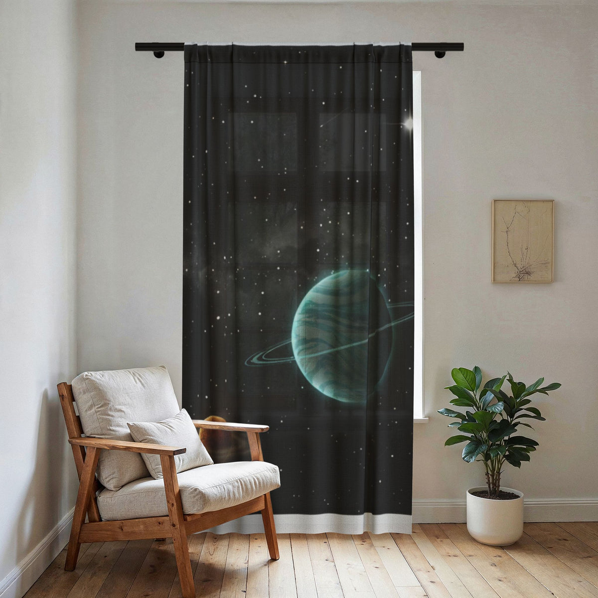 Sheer Space Curtain — Planetary Galaxy Sheer Window Panel